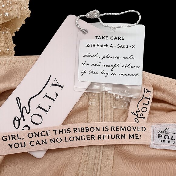 Oh Polly St Germain Sand Ruched Bodycon Mini Dress Pearl Sleeves Underwire US 4 - Picture 6 of 6